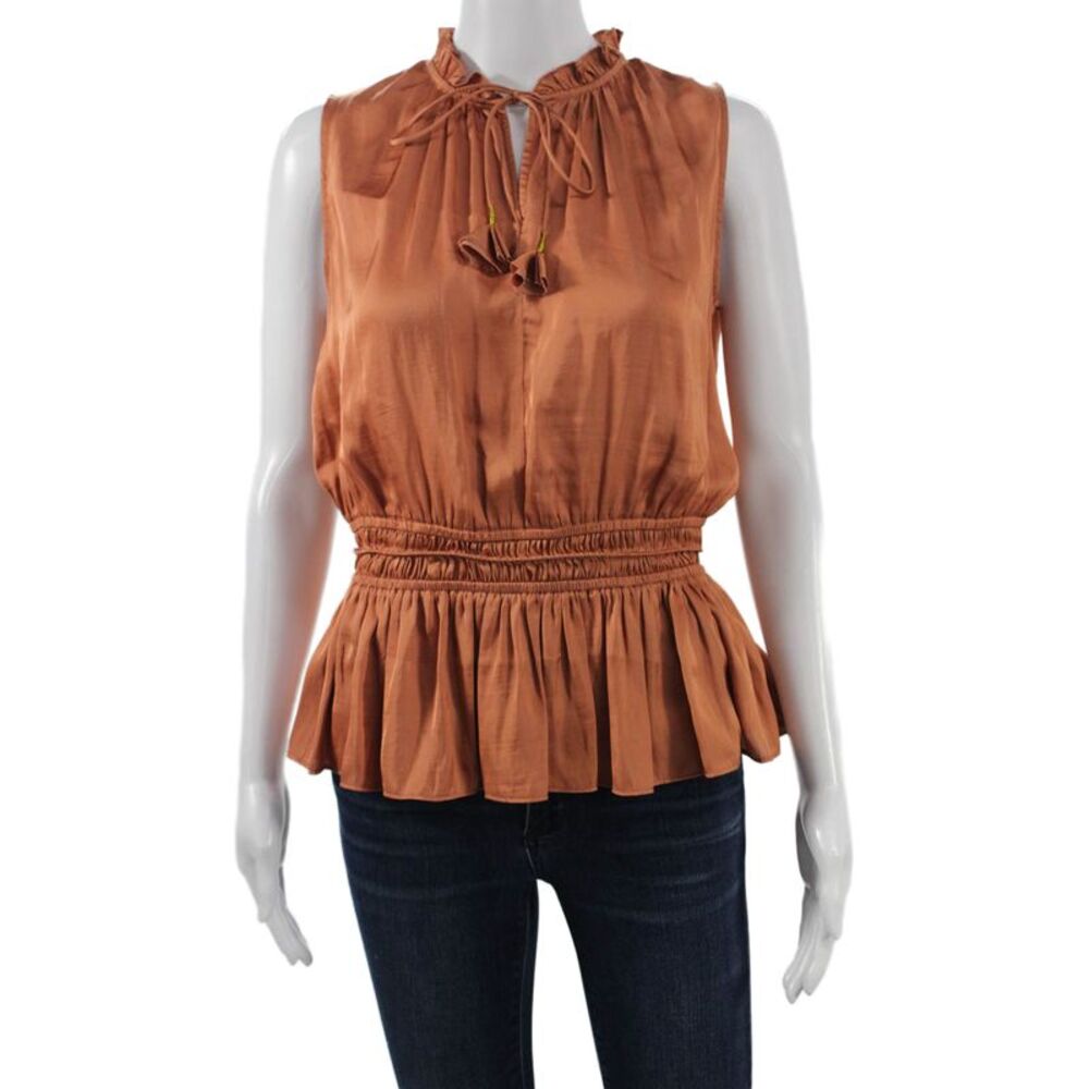 Tahari Women Peplum Blouse Sleeveless High Neck Orange Size S